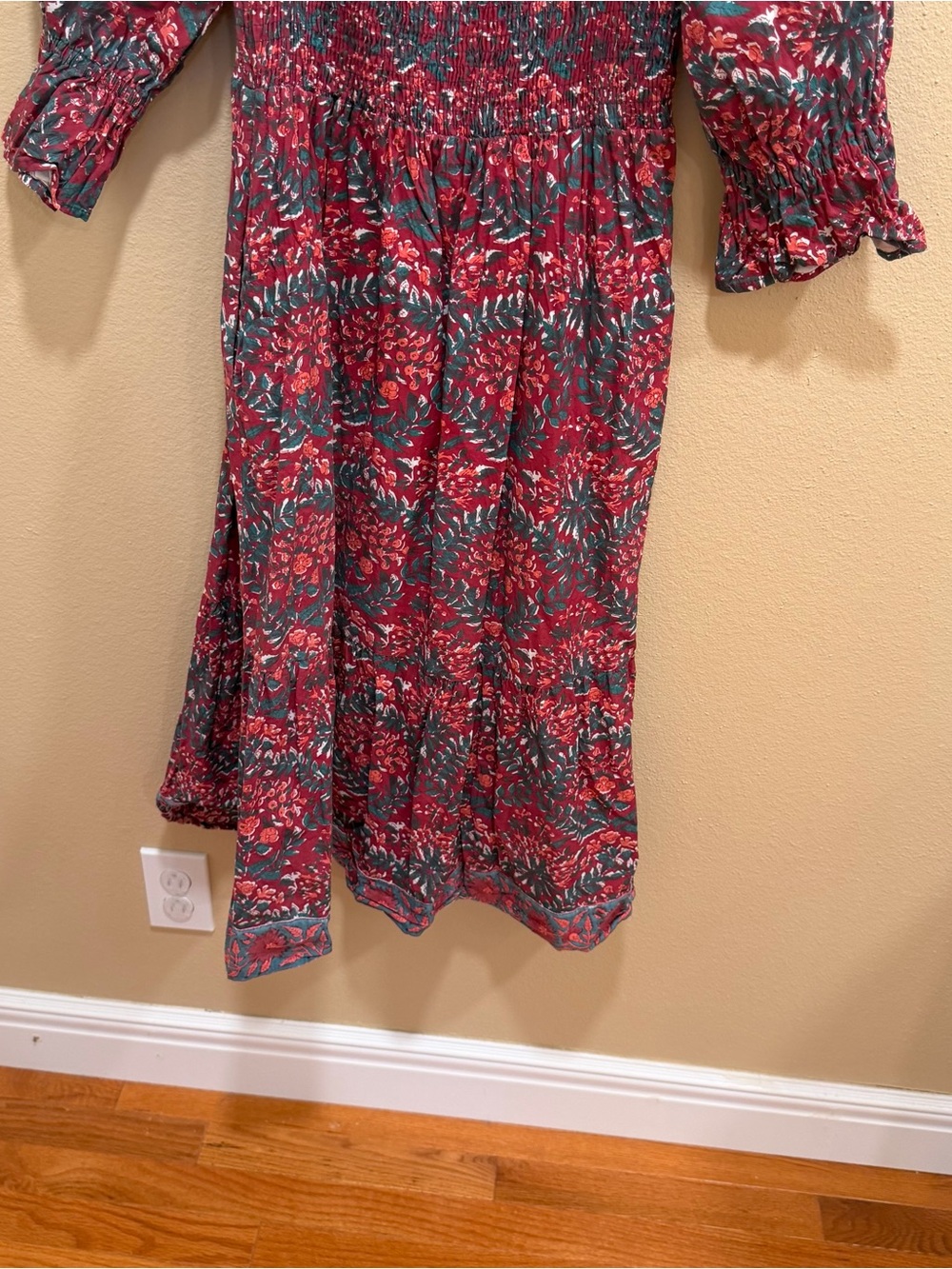 Victoria Dunn Cotton Square-Neck Red Floral Midi Dress - Women Small - Picture 12 of 14